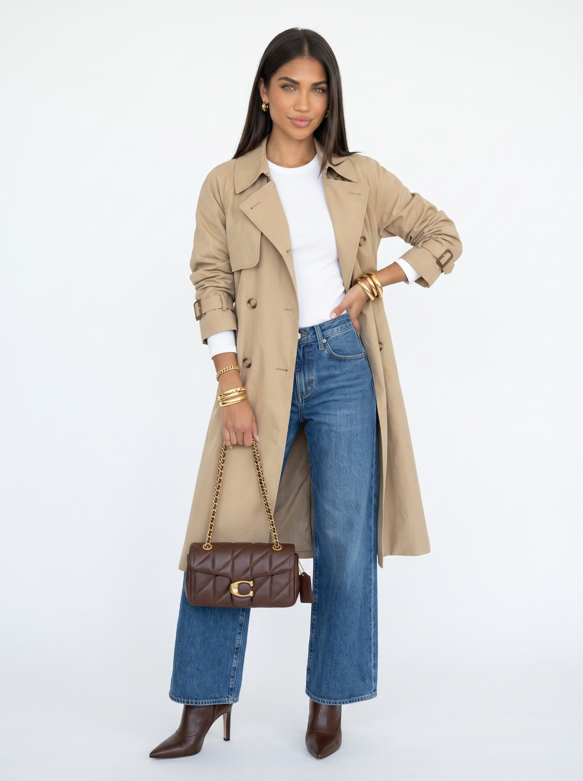 CARMEN | Gabardina midi impermeable en color caqui
