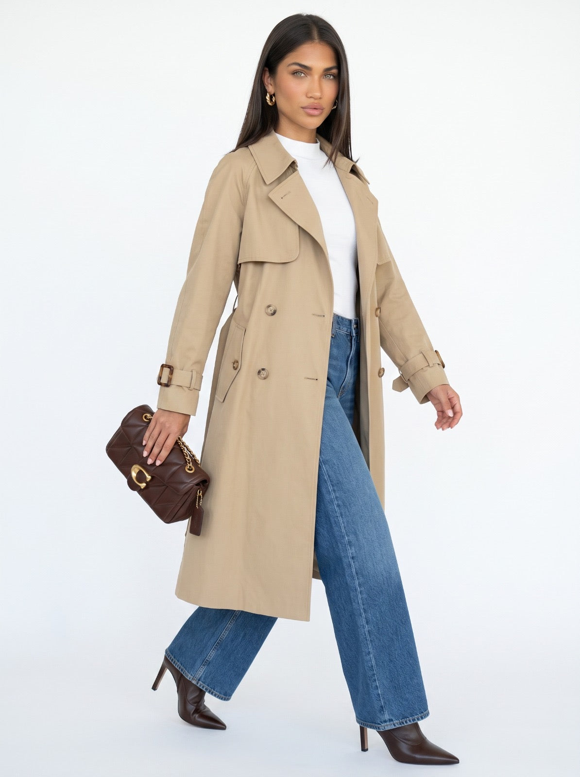 CARMEN | Gabardina midi impermeable en color caqui