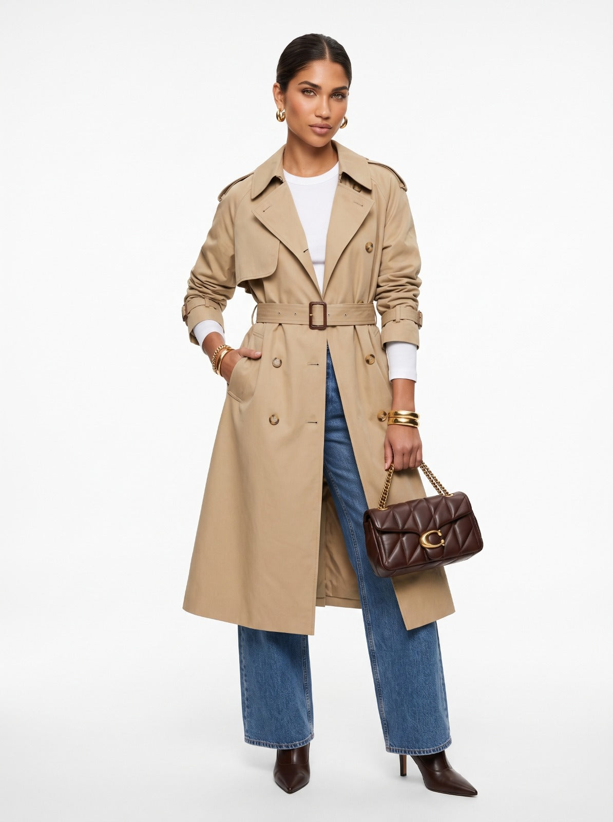 CARMEN | Gabardina midi impermeable en color caqui