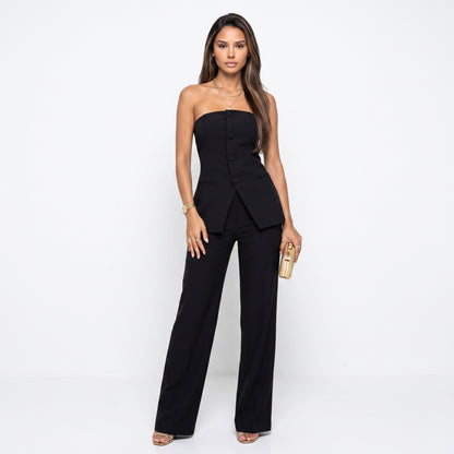 SELENA | Conjunto blazer de hombros descubiertos y pantalón