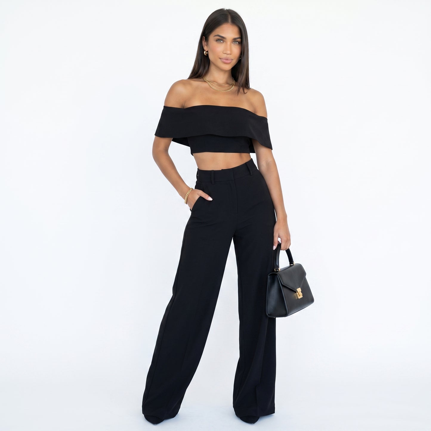 GLORIA | Conjunto palabra de honor y pantalón de pierna ancha