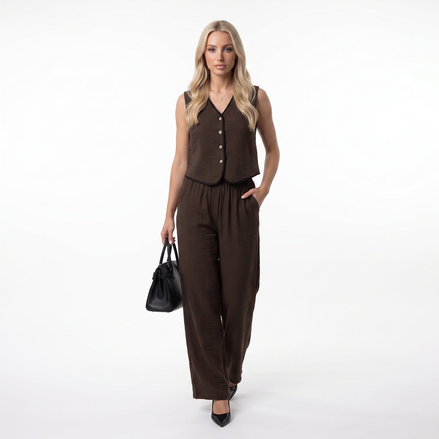 LUISA | Conjunto de chaleco y pantalón de pierna ancha