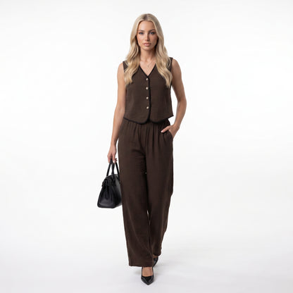 LUISA | Conjunto de chaleco y pantalón de pierna ancha