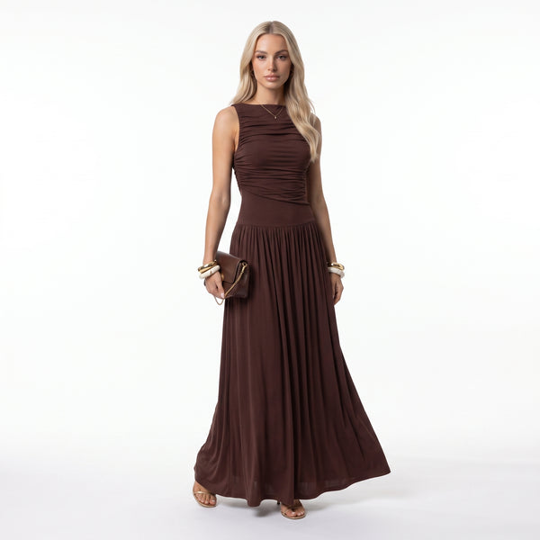 VICTORIA | Vestido largo fruncido sin mangas