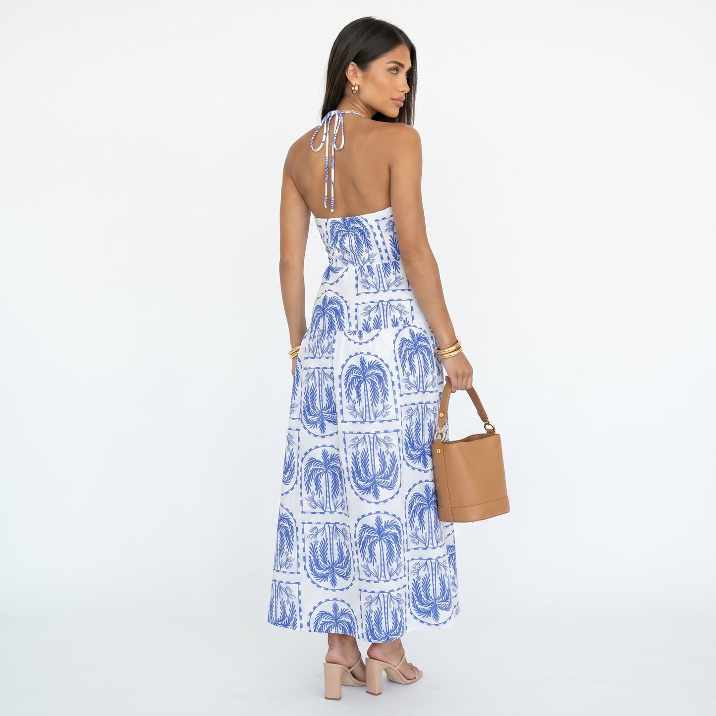 ISABELA | Vestido largo estampado de cuello halter