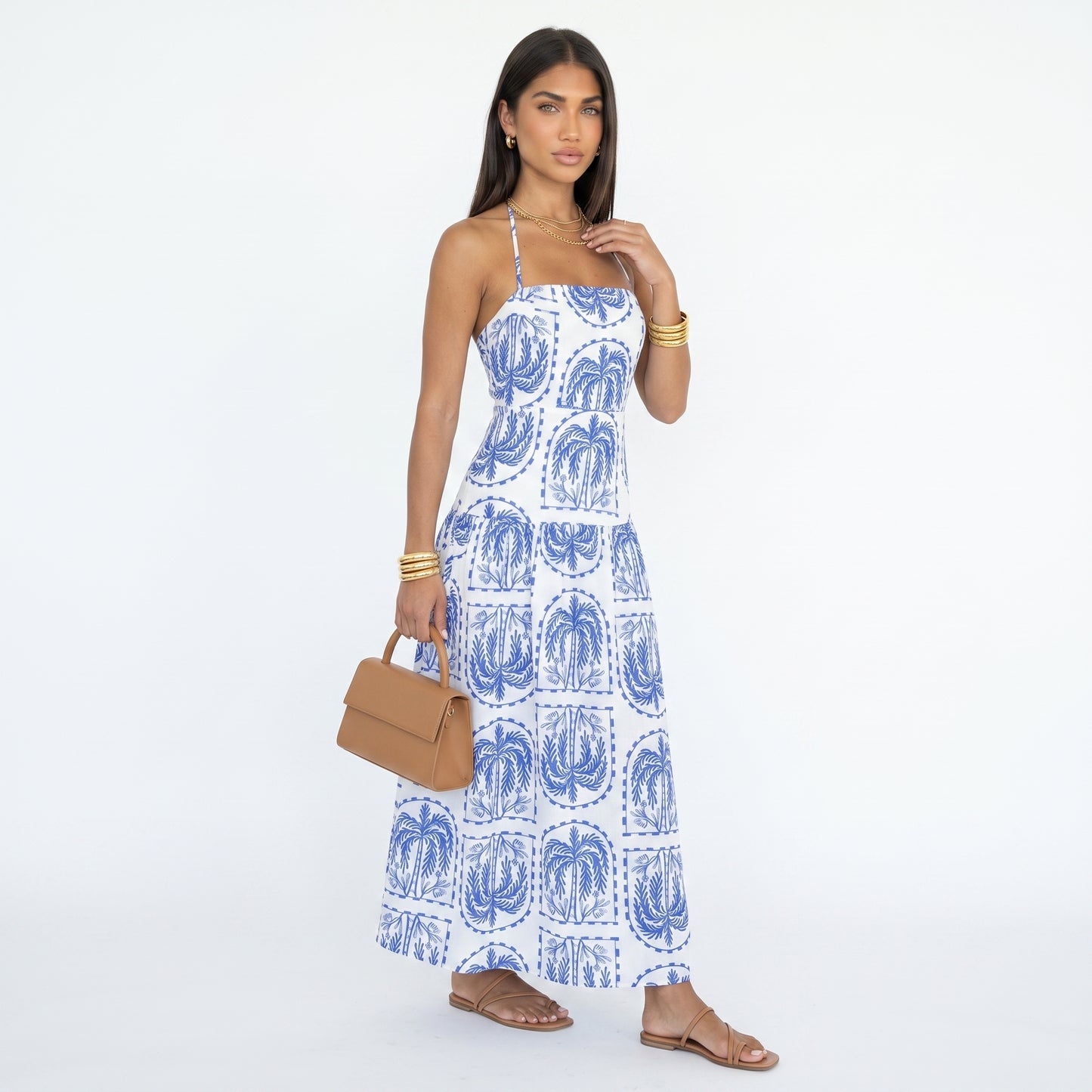 ISABELA | Vestido largo estampado de cuello halter