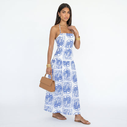 ISABELA | Vestido largo estampado de cuello halter