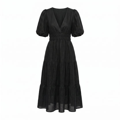 AMELIA | Vestido midi cruzado con volantes elegante