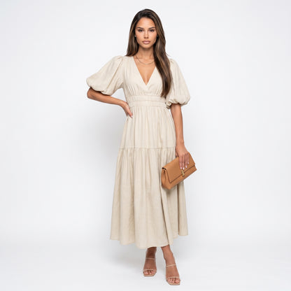 AMELIA | Vestido midi cruzado con volantes elegante