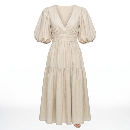 AMELIA | Vestido midi cruzado con volantes elegante
