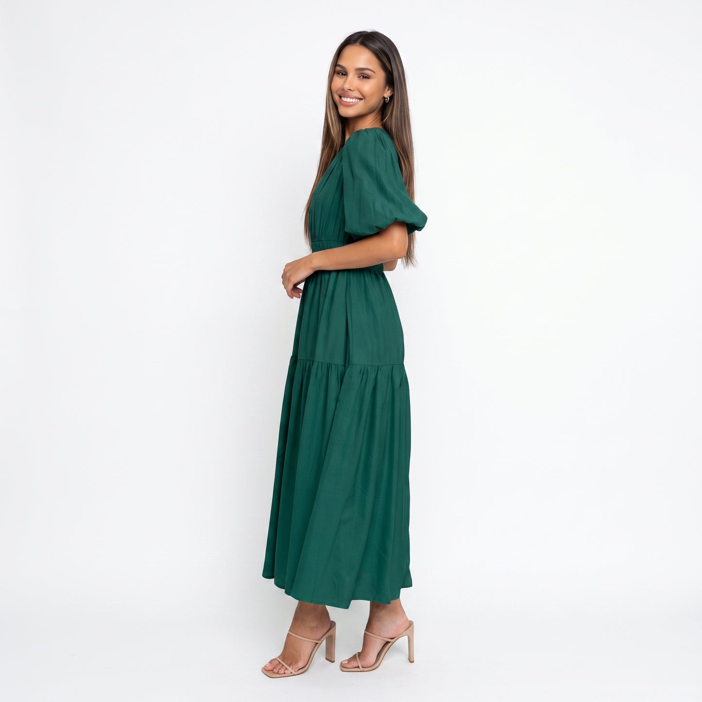 AMELIA | Vestido midi cruzado con volantes elegante