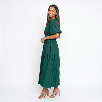 AMELIA | Vestido midi cruzado con volantes elegante