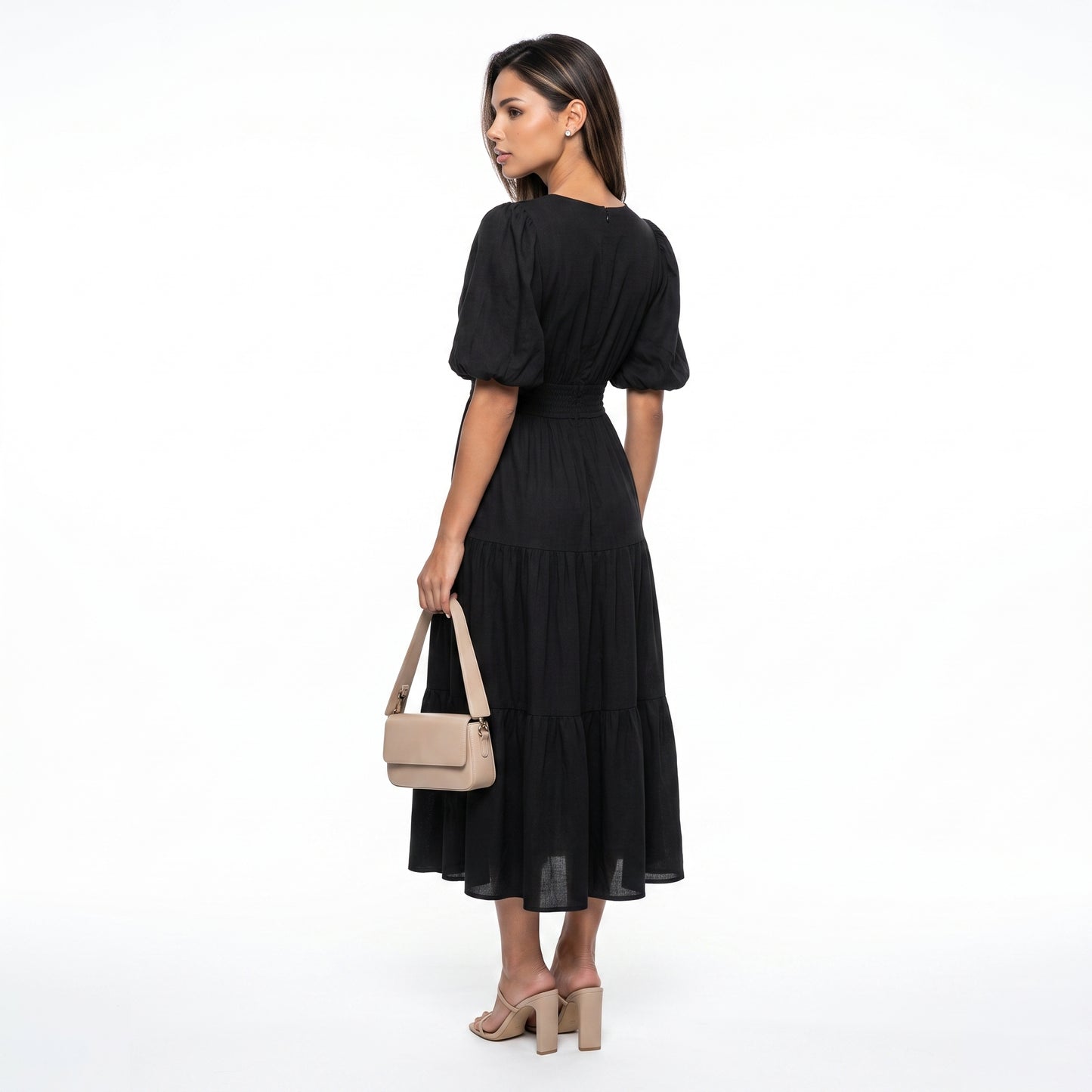 AMELIA | Vestido midi cruzado con volantes elegante
