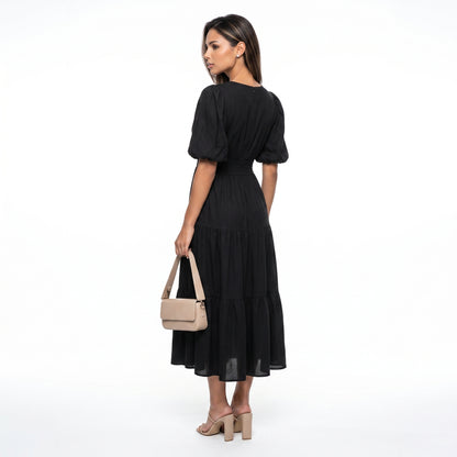 AMELIA | Vestido midi cruzado con volantes elegante
