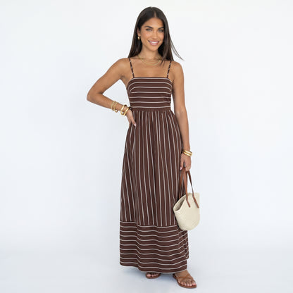 LUCÍA | Vestido largo de tirantes con estampado de rayas