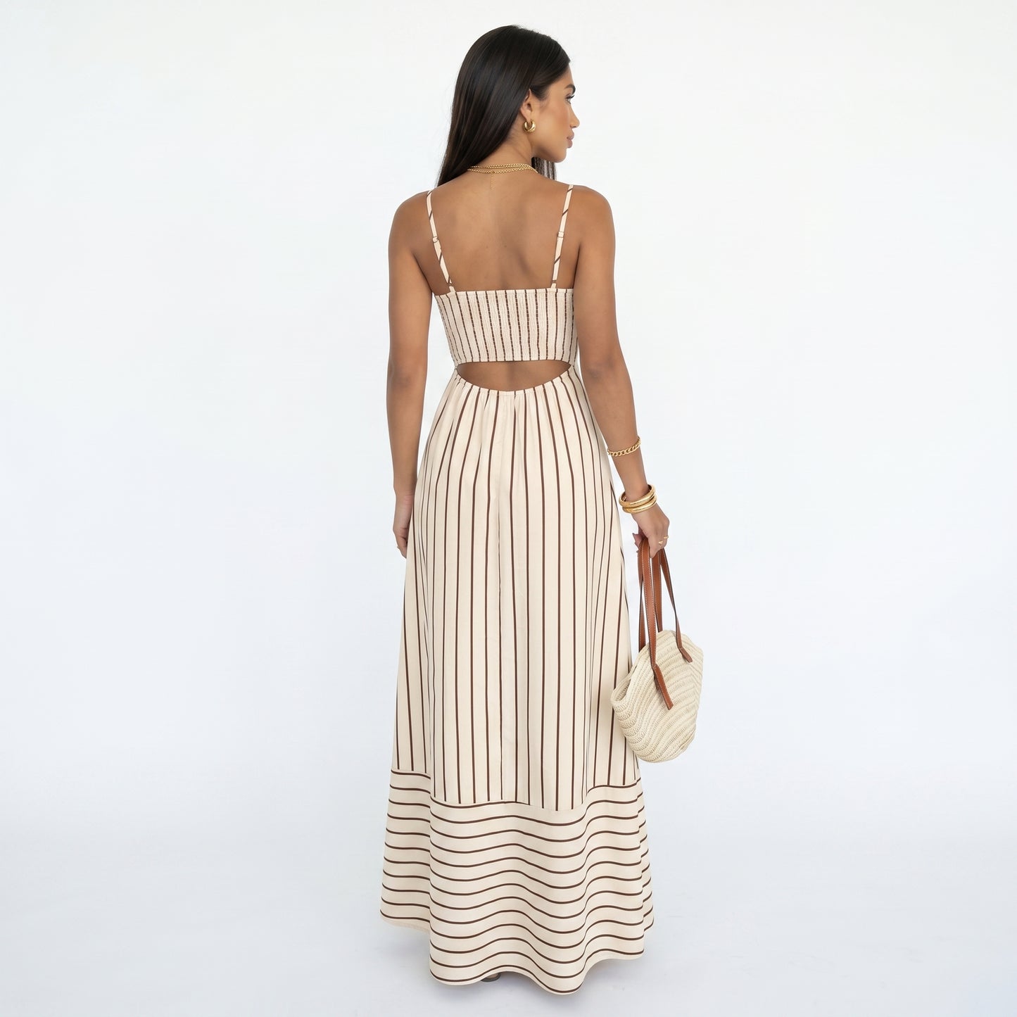 LUCÍA | Vestido largo de tirantes con estampado de rayas