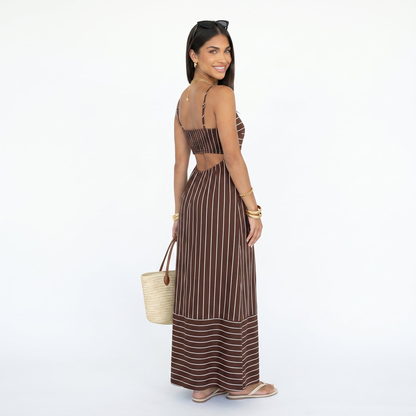 LUCÍA | Vestido largo de tirantes con estampado de rayas
