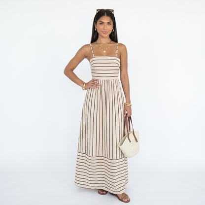LUCÍA | Vestido largo de tirantes con estampado de rayas
