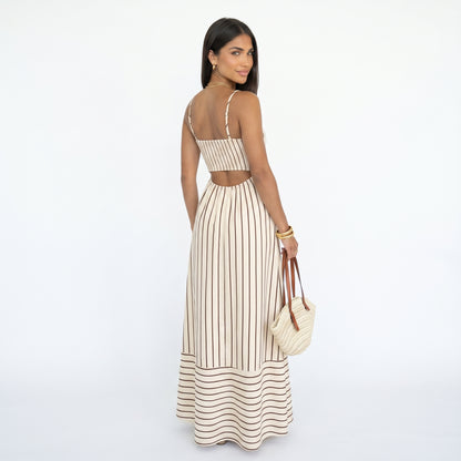LUCÍA | Vestido largo de tirantes con estampado de rayas