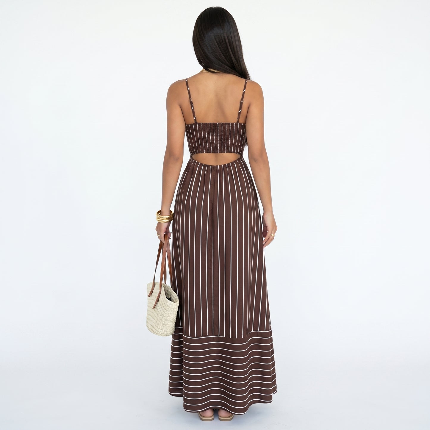 LUCÍA | Vestido largo de tirantes con estampado de rayas