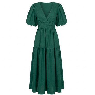 AMELIA | Vestido midi cruzado con volantes elegante